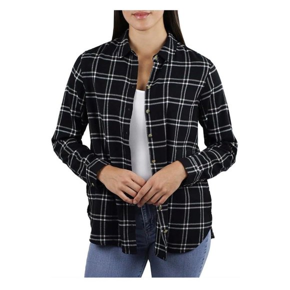 Jachs Girlfriend Women's' Super Soft Flannel Side Pockets Button Front Shirt
